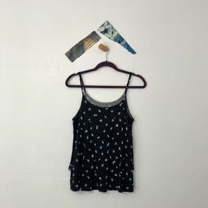 Gap Black & White Leaf Print Layered Swing Top